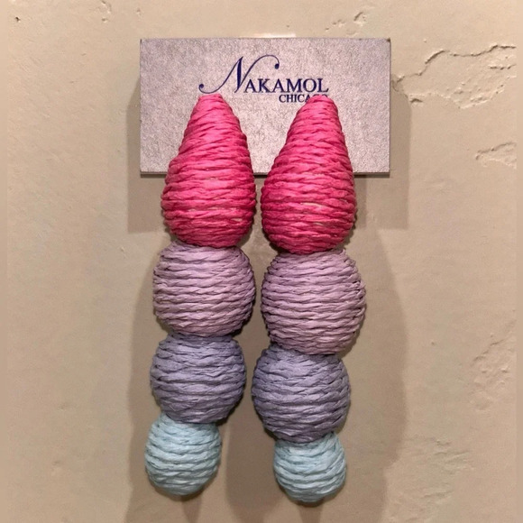 NAKAMOL MADE IN THAILAND Raffia Bead Linear DROP Earrings Brand New With Tags - Picture 1 of 8